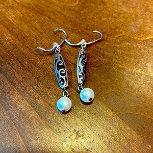 Premier Designs Silver Geometric and Pearl Drop Earrings